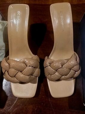 BCBGeneration Women's Braided Slide Sandals in Taupe